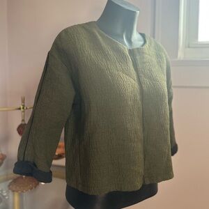 Topshop Green Structured Cropped Top with Black Piping